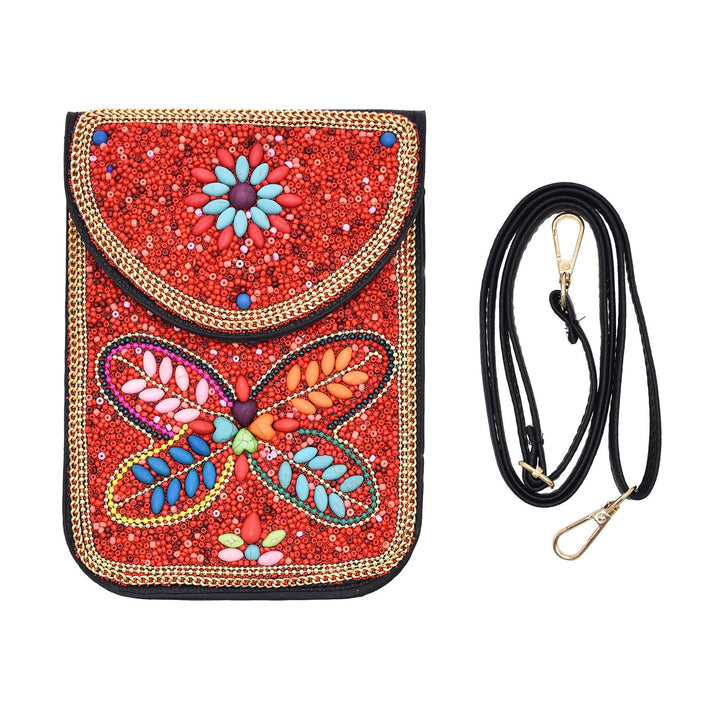 Olivenorma Bohemian Beaded Flower Mobile Phone Bag - Red & Four-Leaf Clover Flowers - image 32