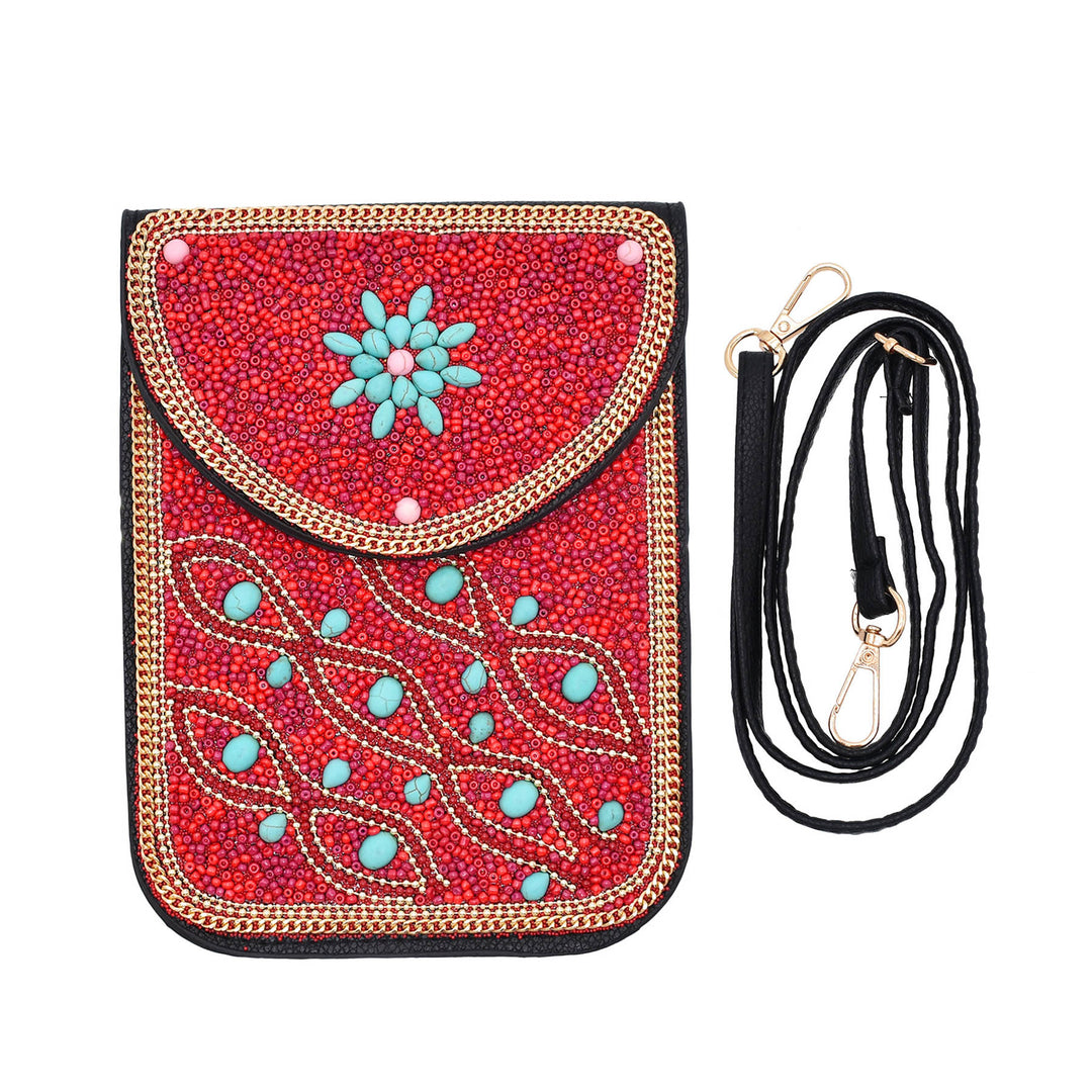 Olivenorma Bohemian Beaded Flower Mobile Phone Bag - Red & Wave Flowers - image 24