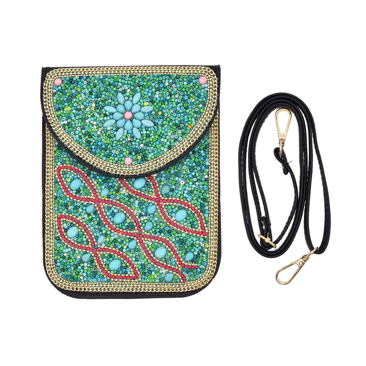 Olivenorma Bohemian Beaded Flower Mobile Phone Bag - Green & Wave Flowers - image 17