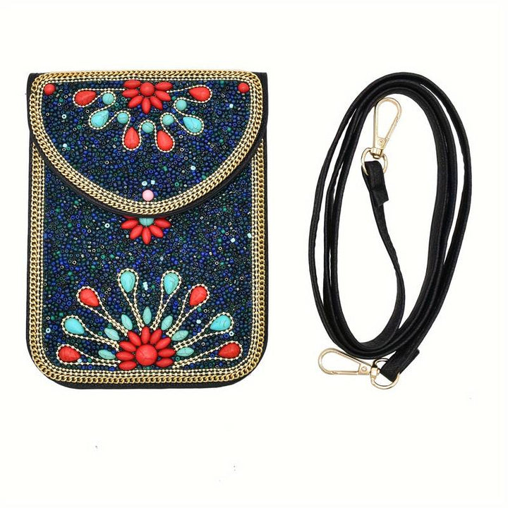 Olivenorma Ethnic Style Beaded Crossbody Mobile Phone Bag - Blue - image 0