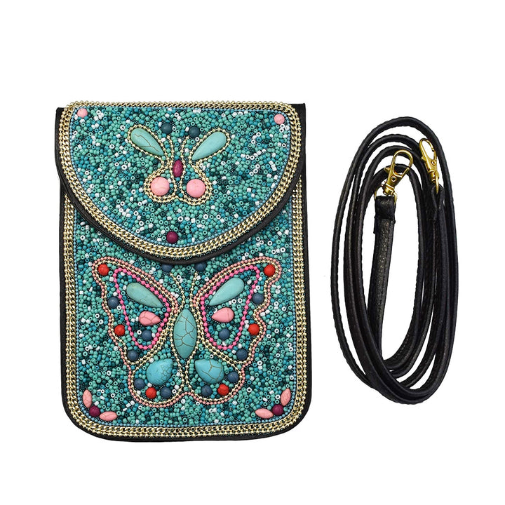 Olivenorma Bohemian Natural Stone Rice Beads Mobile Phone Bag - Blue & Butterfly - image 9