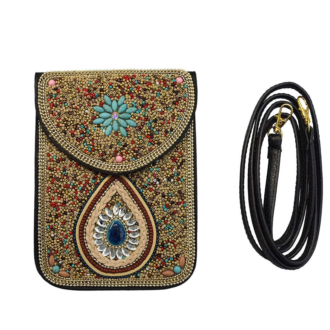 Olivenorma Bohemian Natural Stone Rice Beads Mobile Phone Bag - Yellow & Water Drops - image 3