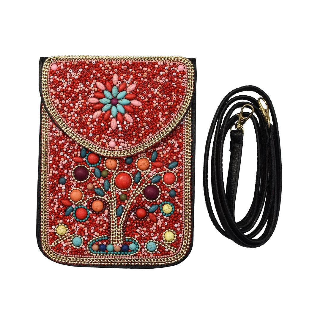 Olivenorma Bohemian Natural Stone Rice Beads Mobile Phone Bag - Red & Tree of Life - image 5