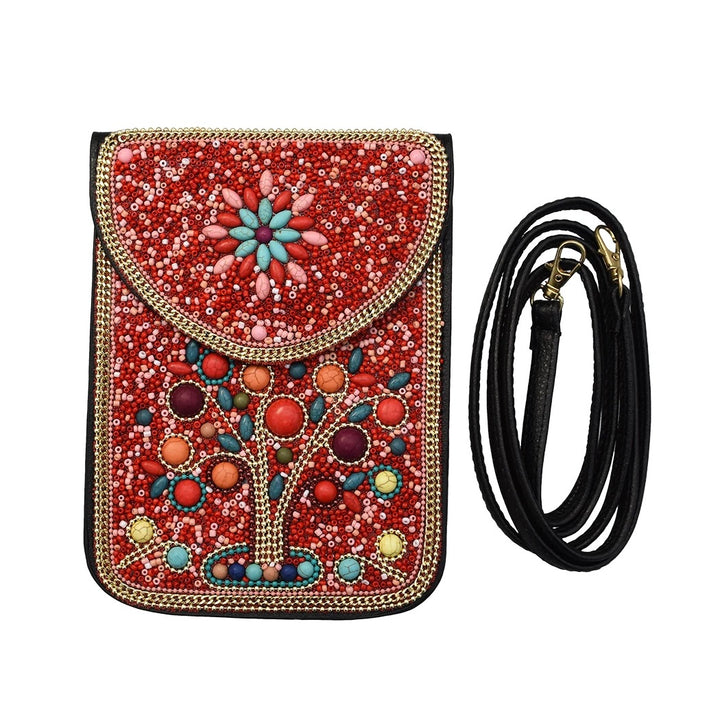Olivenorma Bohemian Natural Stone Rice Beads Mobile Phone Bag - Red & Tree of Life - image 5