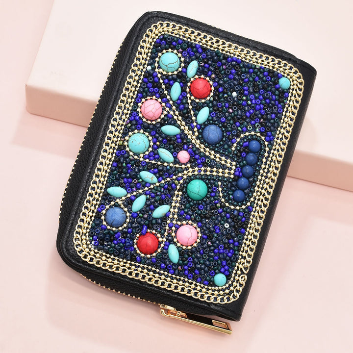 Olivenorma Turquoise Rice Beads Tree Of Life Pattern Clutch Bag - image 1