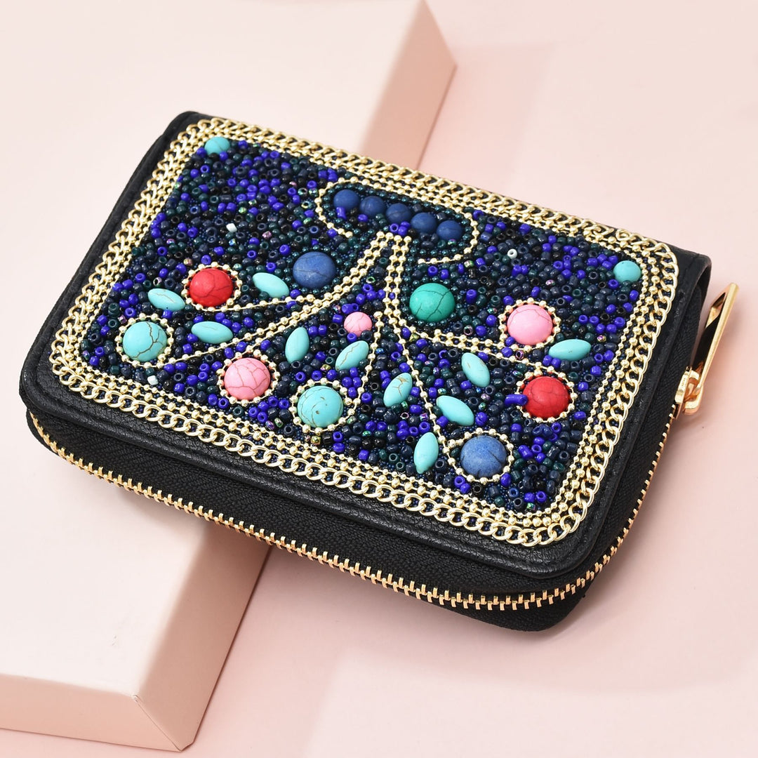 Olivenorma Turquoise Rice Beads Tree Of Life Pattern Clutch Bag - image 2