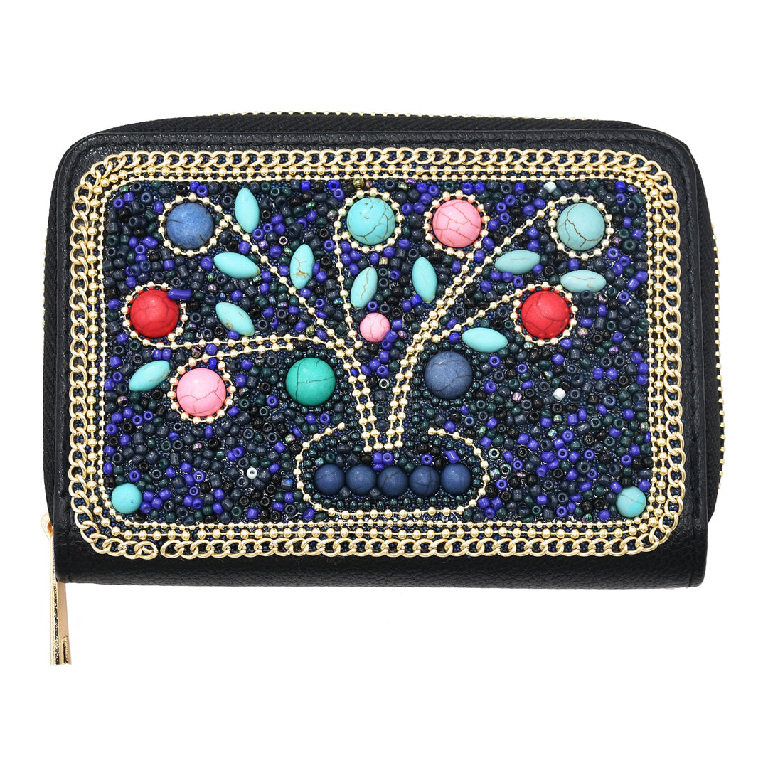 Olivenorma Turquoise Rice Beads Tree Of Life Pattern Clutch Bag - Turquoise - image 0