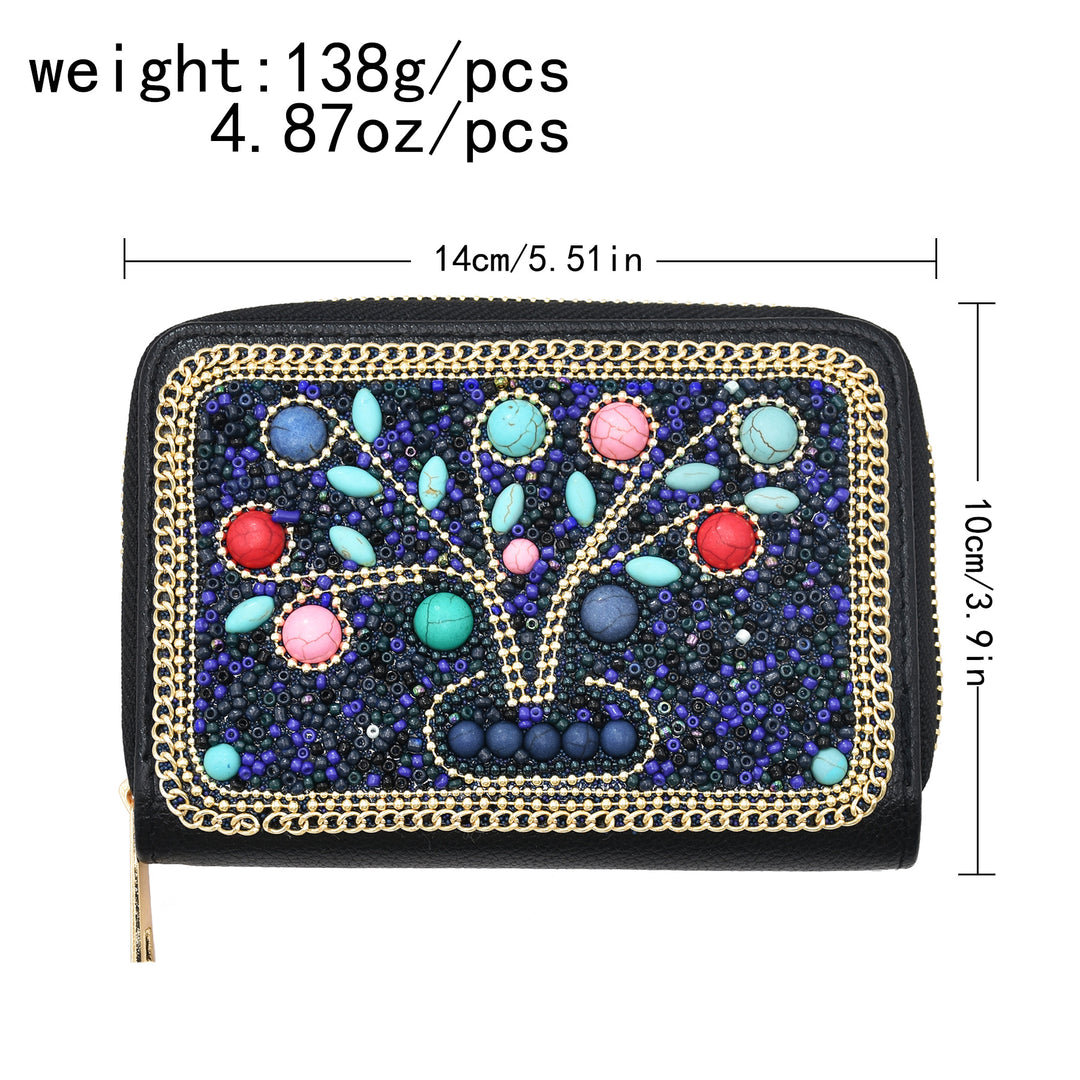 Olivenorma Turquoise Rice Beads Tree Of Life Pattern Clutch Bag - image 9
