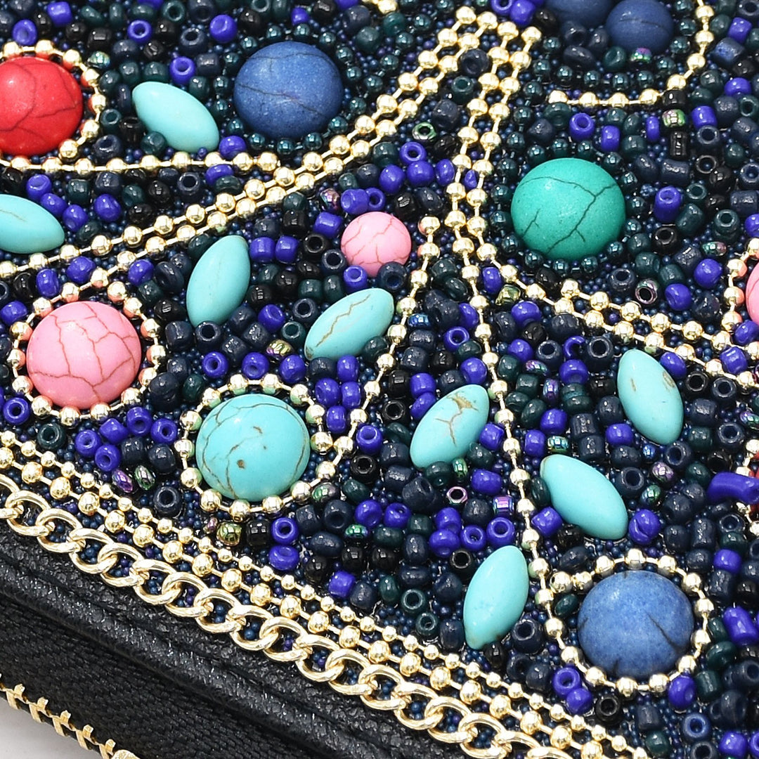 Olivenorma Turquoise Rice Beads Tree Of Life Pattern Clutch Bag - image 4
