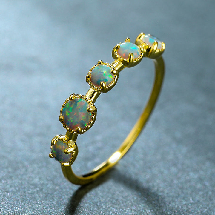 Olivenorma Five Blue White Opal Simple Designs Ring - White Opal - Golden - 10 - image 4