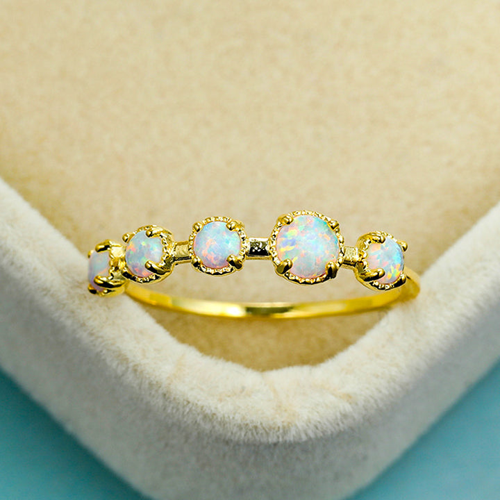 Olivenorma Five Blue White Opal Simple Designs Ring - image 7