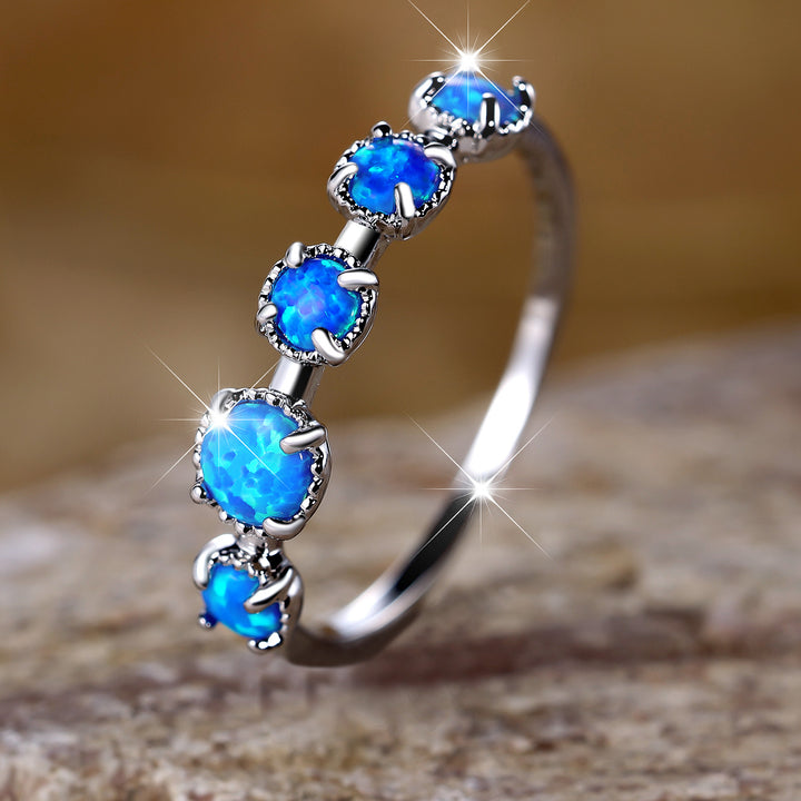 Olivenorma Five Blue White Opal Simple Designs Ring - Blue Opal - Silver - 10 - image 8