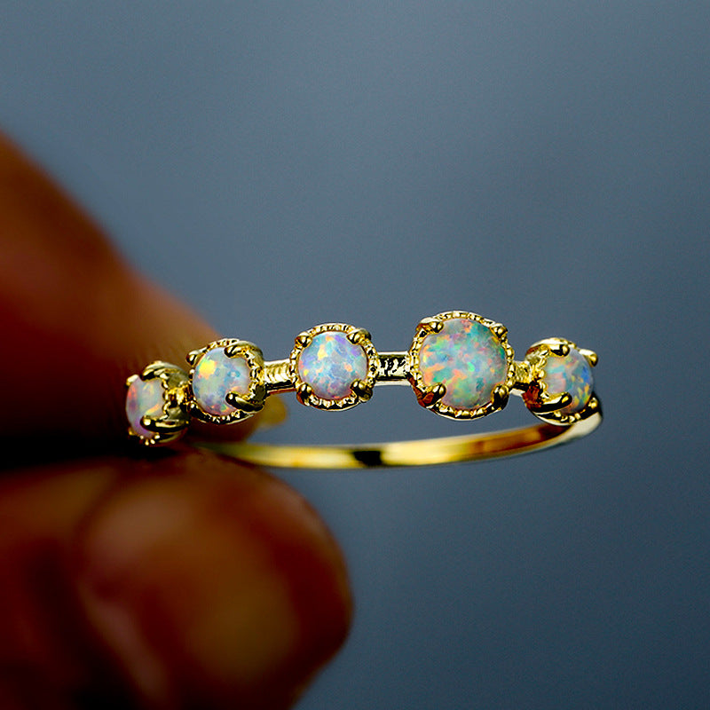 Olivenorma Five Blue White Opal Simple Designs Ring - image 5