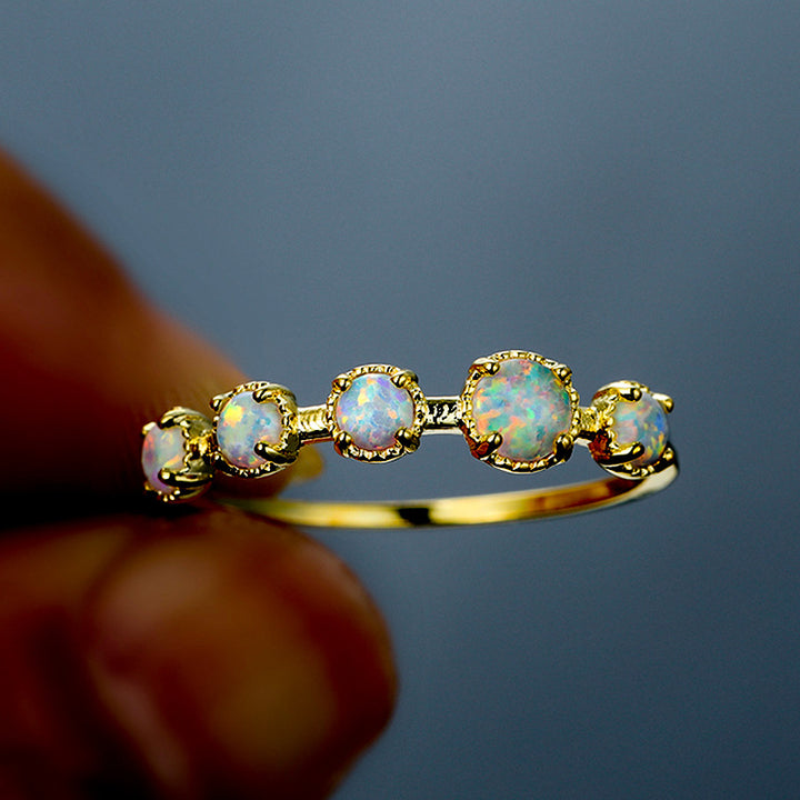 Olivenorma Five Blue White Opal Simple Designs Ring - image 5