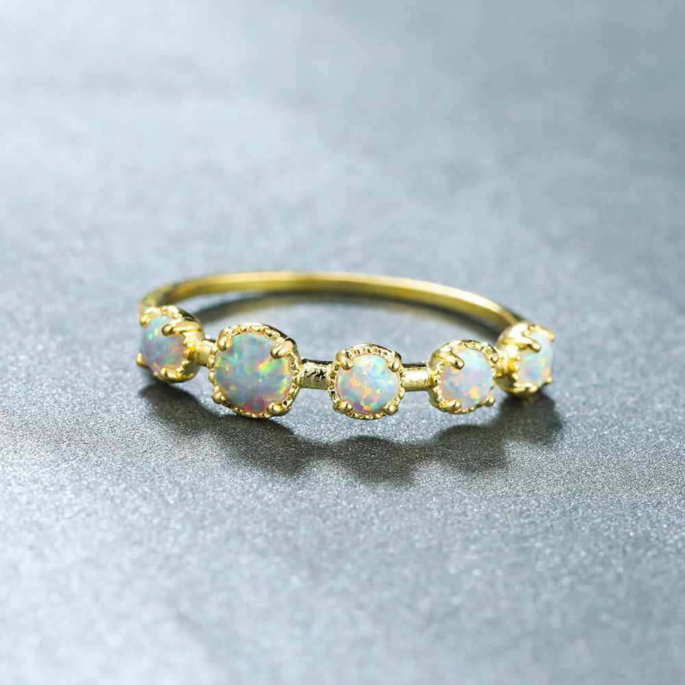 Olivenorma Five Blue White Opal Simple Designs Ring - image 6