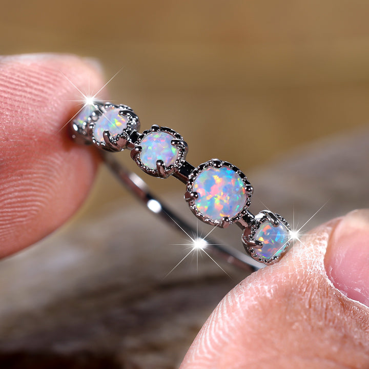 Olivenorma Five Blue White Opal Simple Designs Ring - image 3