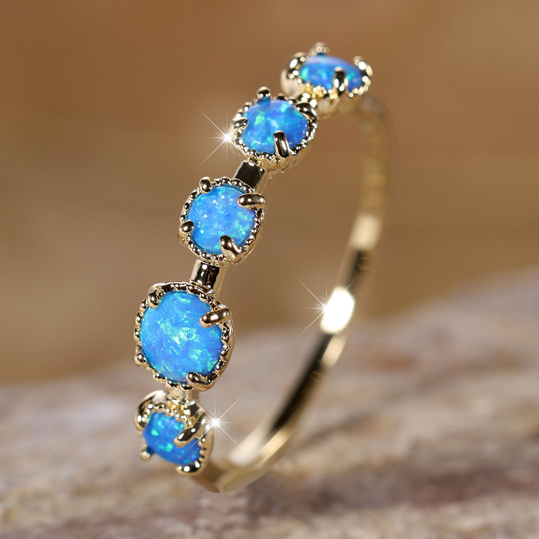 Olivenorma Five Blue White Opal Simple Designs Ring - Blue Opal - Golden - 10 - image 12