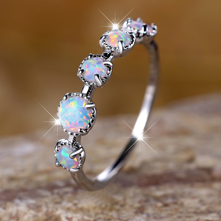 Olivenorma Five Blue White Opal Simple Designs Ring - White Opal - Silver - 10 - image 1