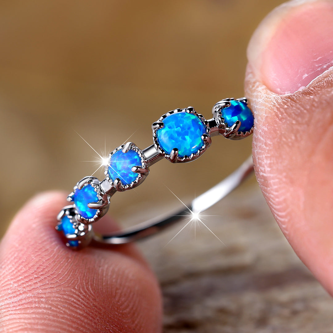 Olivenorma Five Blue White Opal Simple Designs Ring - image 9