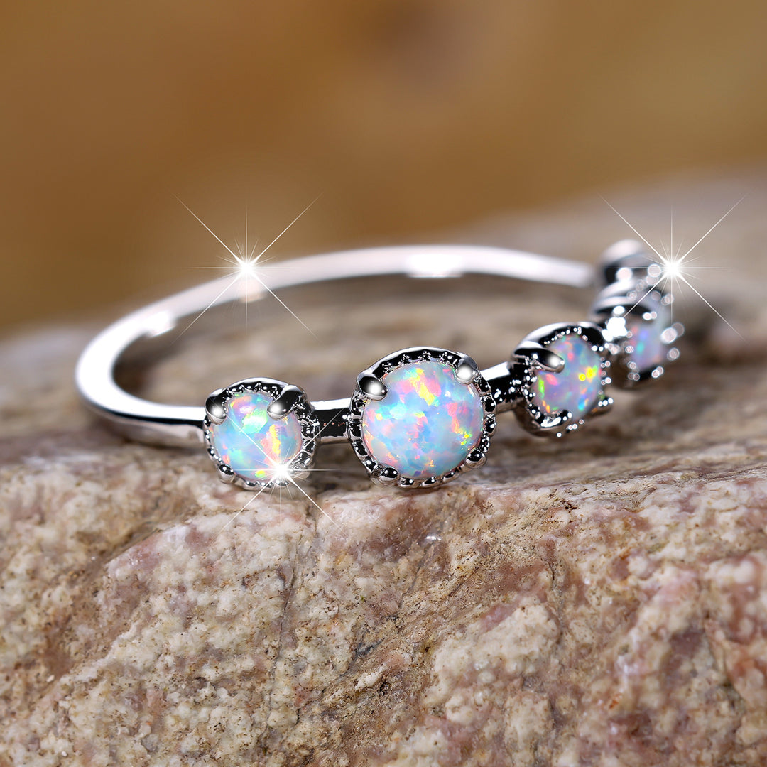 Olivenorma Five Blue White Opal Simple Designs Ring - image 0