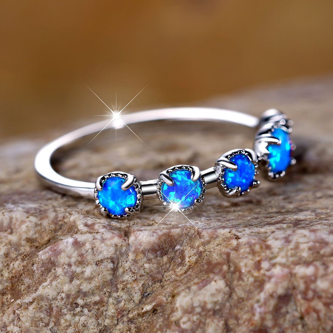 Olivenorma Five Blue White Opal Simple Designs Ring - image 11