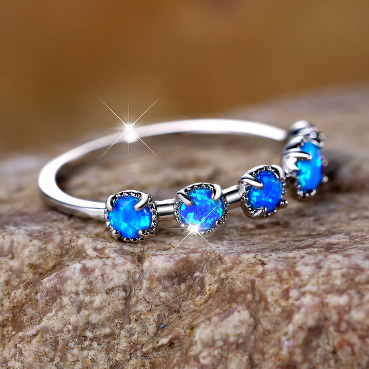 Olivenorma Five Blue White Opal Simple Designs Ring - image 11