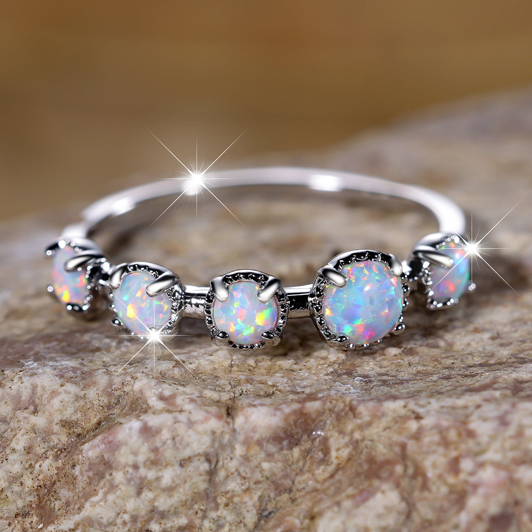 Olivenorma Five Blue White Opal Simple Designs Ring - image 2