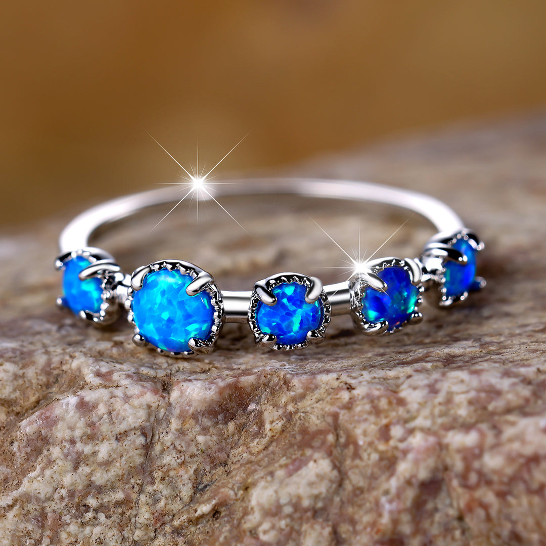 Olivenorma Five Blue White Opal Simple Designs Ring - image 10