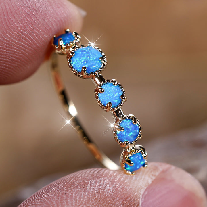 Olivenorma Five Blue White Opal Simple Designs Ring - image 13
