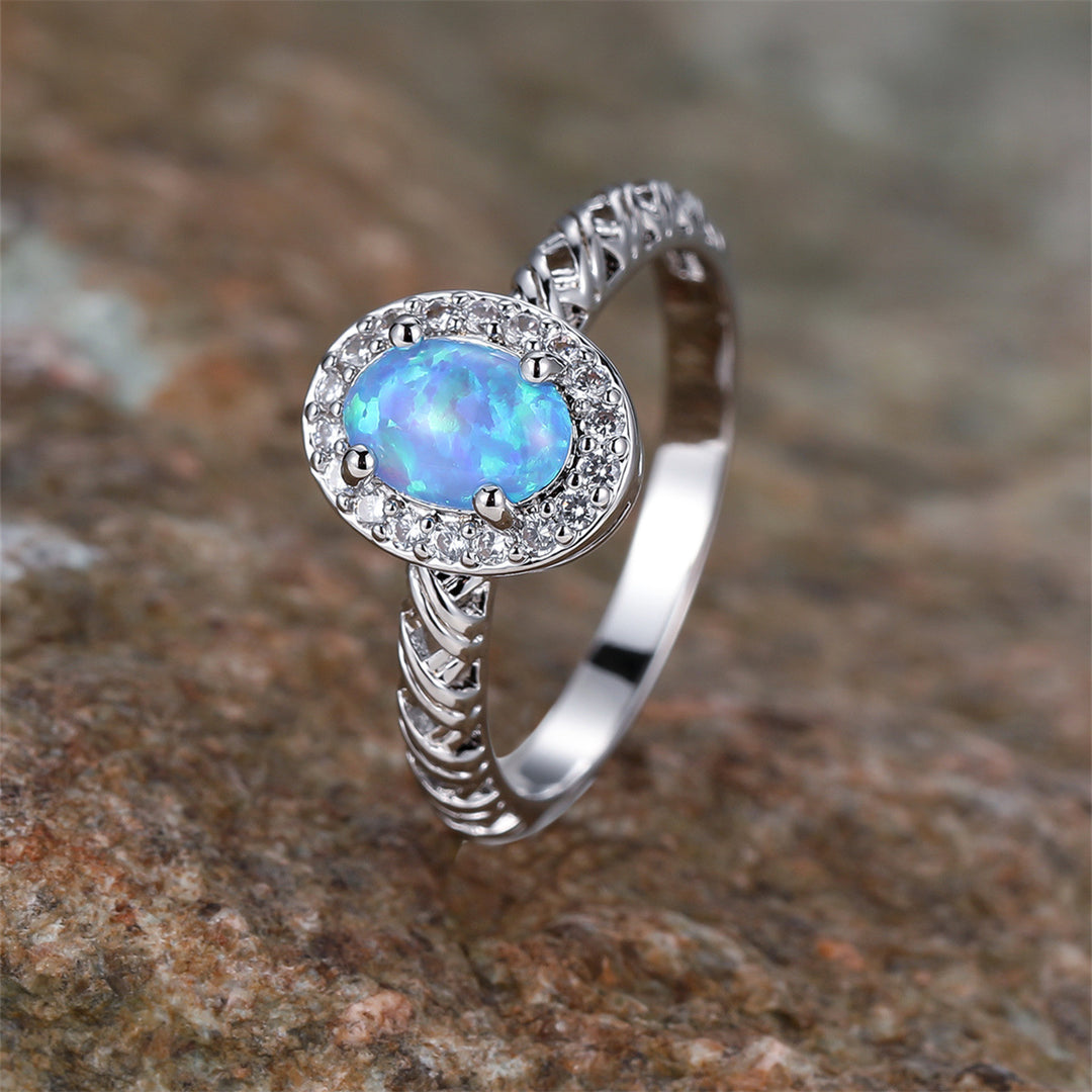 Olivenorma Oval Opal Trim Braided Rope Pattern Ring - Blue Opal - 10 - image 0