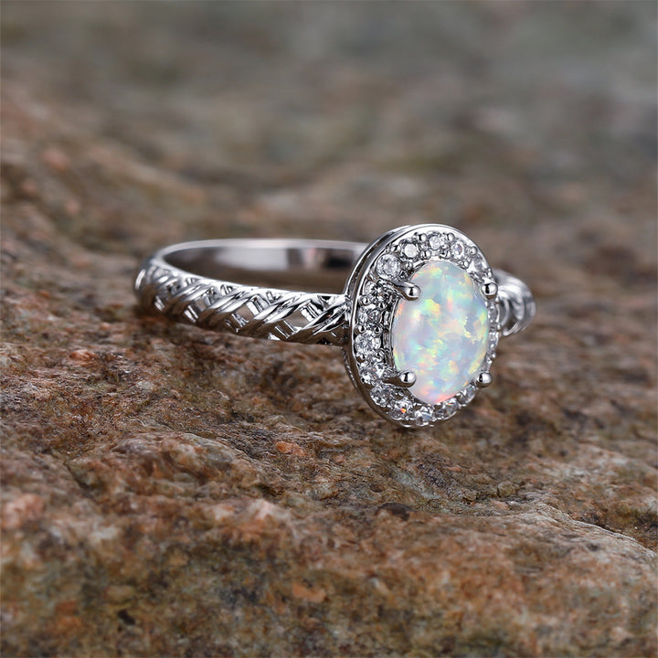 Olivenorma Oval Opal Trim Braided Rope Pattern Ring - image 5