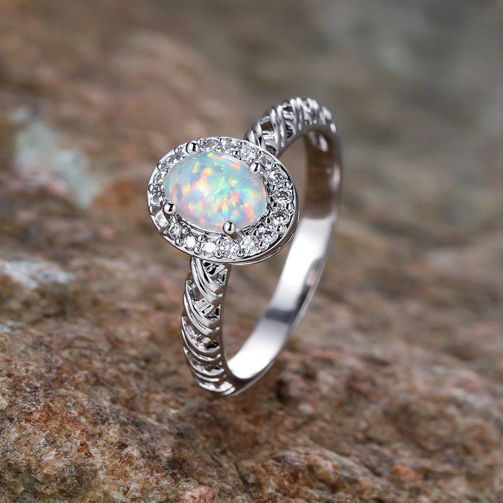 Olivenorma Oval Opal Trim Braided Rope Pattern Ring - Opal - 10 - image 4