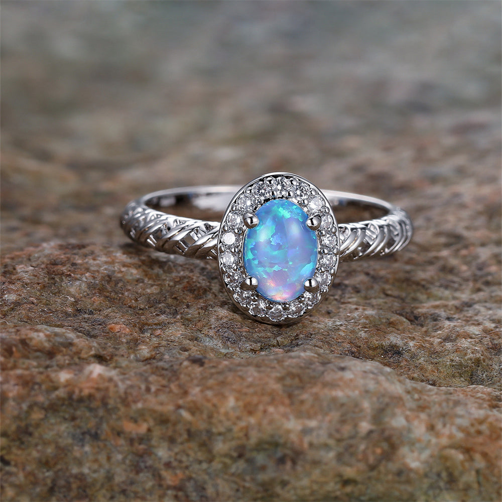 Olivenorma Oval Opal Trim Braided Rope Pattern Ring - image 1