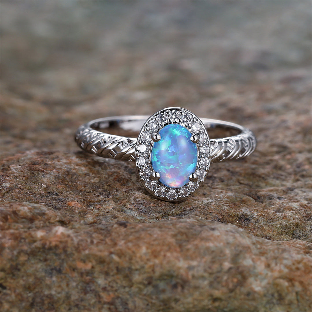 Olivenorma Oval Opal Trim Braided Rope Pattern Ring - image 1