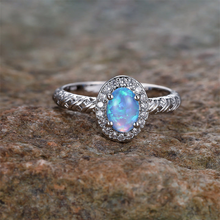 Olivenorma Oval Opal Trim Braided Rope Pattern Ring - image 1