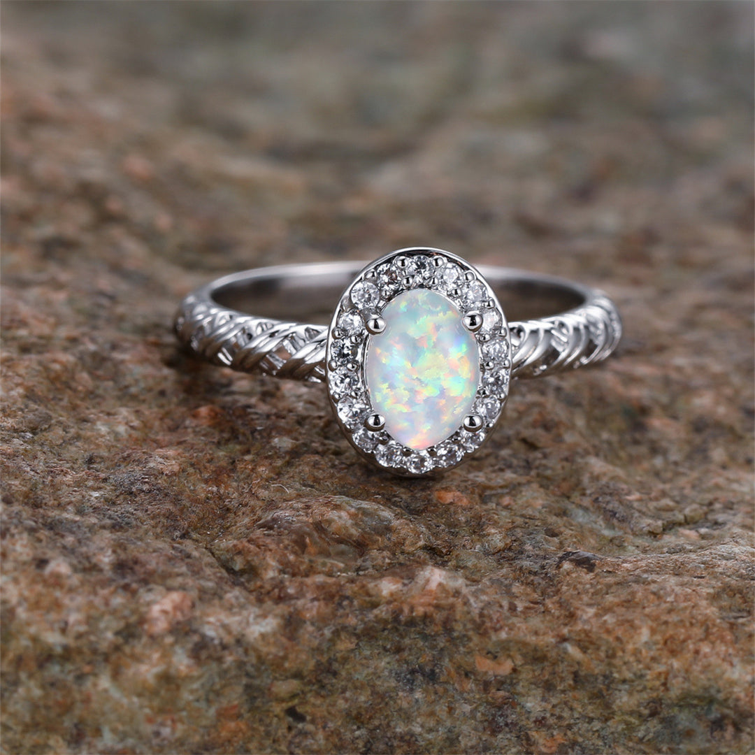 Olivenorma Oval Opal Trim Braided Rope Pattern Ring - image 6