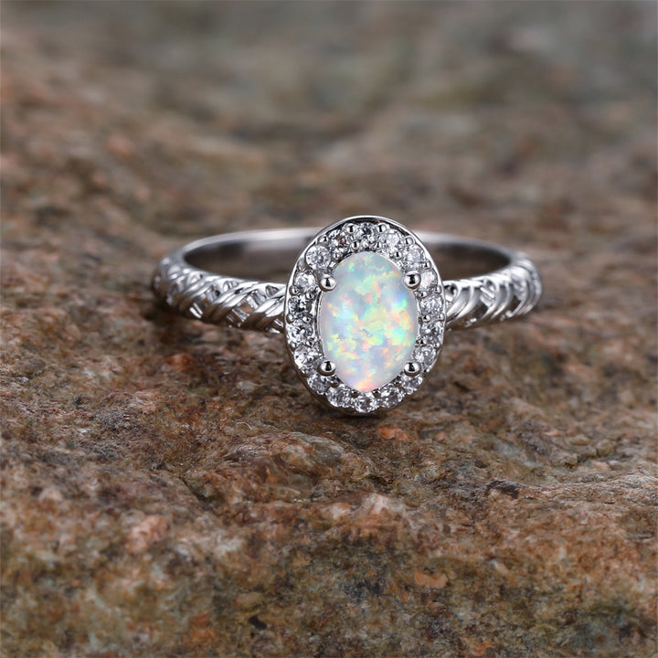 Olivenorma Oval Opal Trim Braided Rope Pattern Ring - image 6