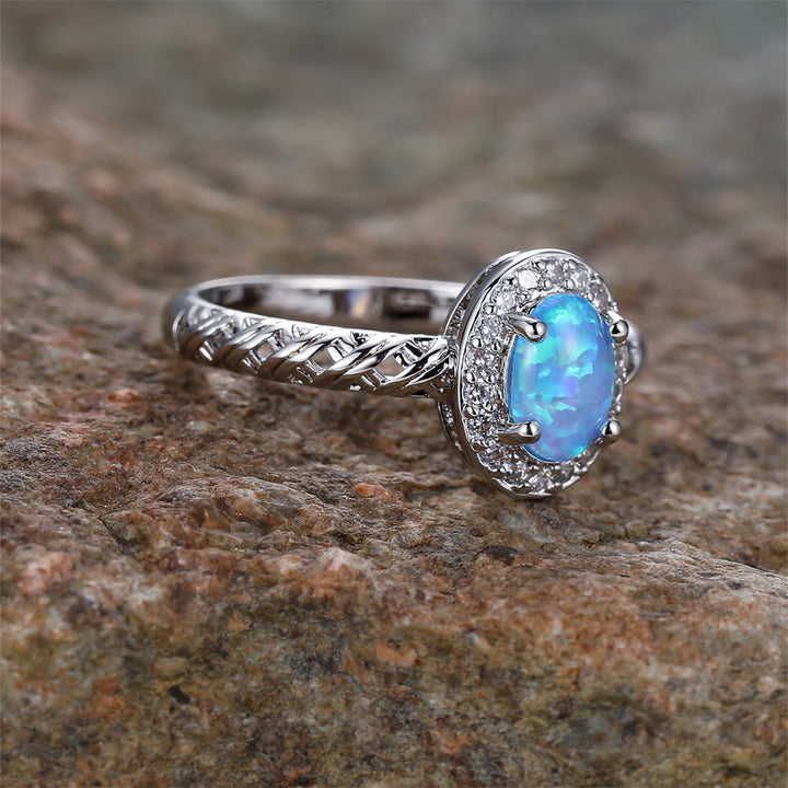Olivenorma Oval Opal Trim Braided Rope Pattern Ring - image 2
