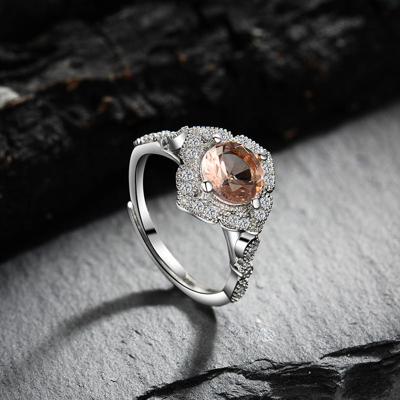 Olivenorma Apricot Pink Zircon Engraved Lace Adjustable Ring - image 1