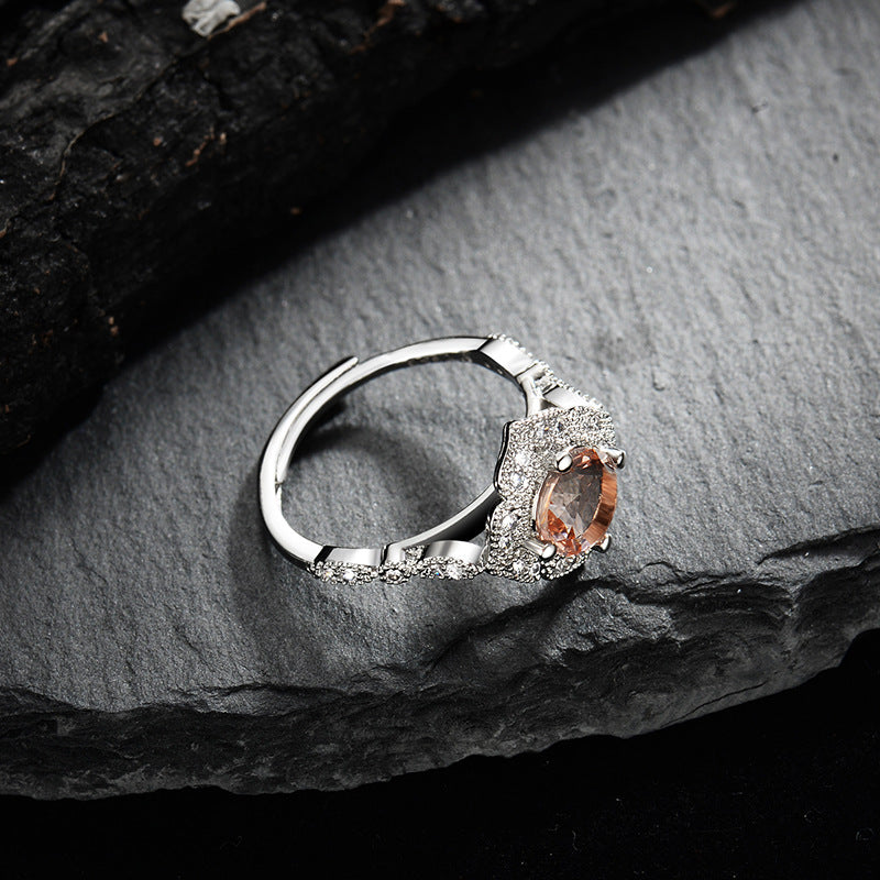 Olivenorma Apricot Pink Zircon Engraved Lace Adjustable Ring - image 2
