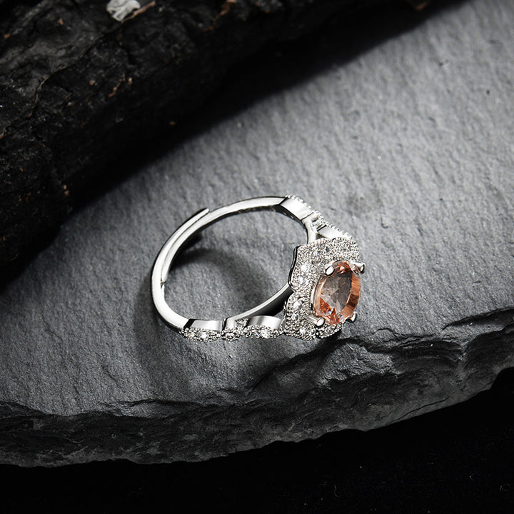 Olivenorma Apricot Pink Zircon Engraved Lace Adjustable Ring - image 2