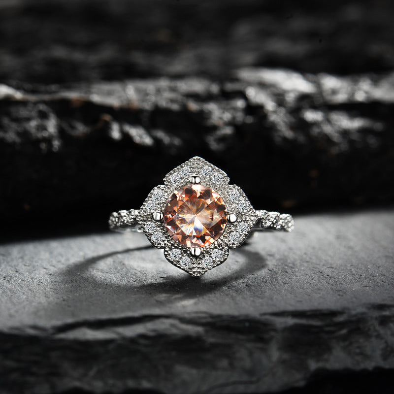 Olivenorma Apricot Pink Zircon Engraved Lace Adjustable Ring - Zircon - image 0