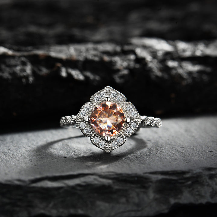 Olivenorma Apricot Pink Zircon Engraved Lace Adjustable Ring - Zircon - image 0