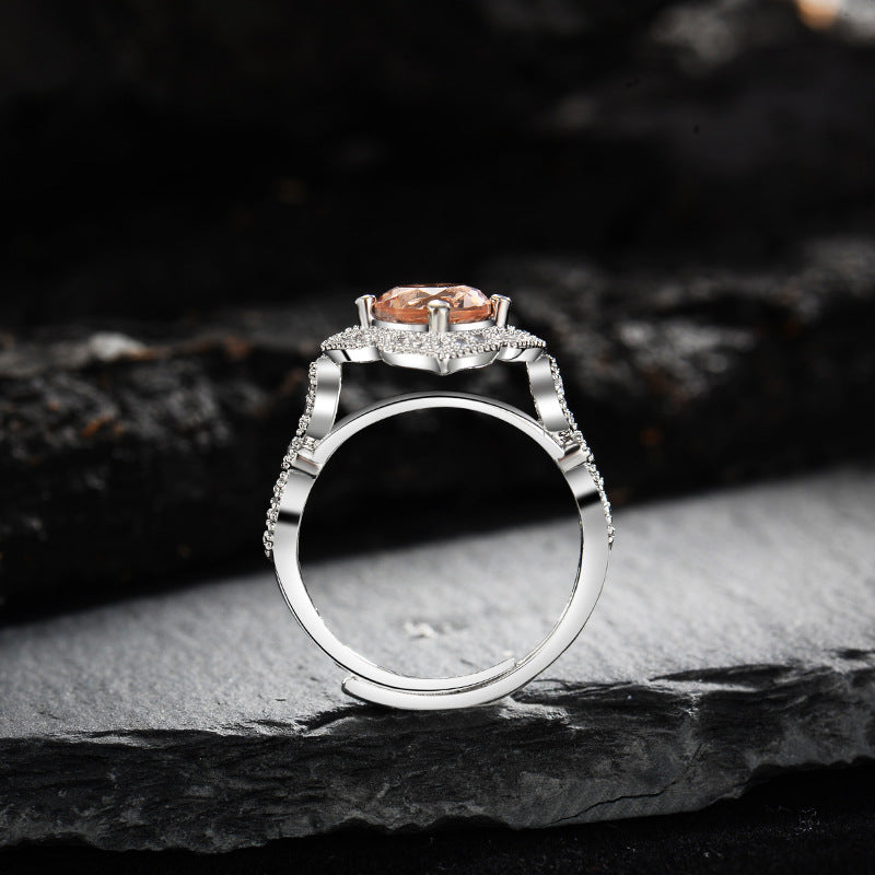 Olivenorma Apricot Pink Zircon Engraved Lace Adjustable Ring - image 3