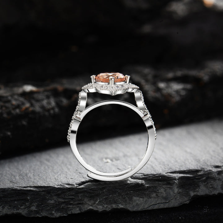 Olivenorma Apricot Pink Zircon Engraved Lace Adjustable Ring - image 3