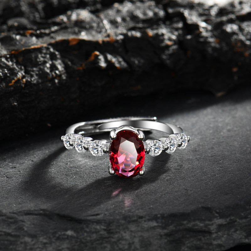 Olivenorma Oval Ruby Quartz Zircon Adjustable Ring - Ruby Quartz&White Zircon - image 0