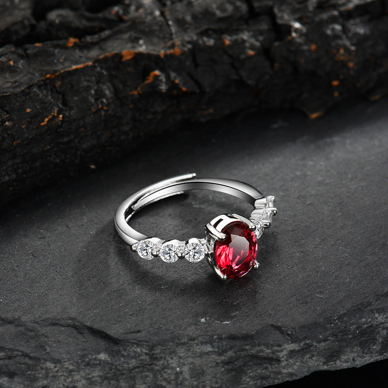 Olivenorma Oval Ruby Quartz Zircon Adjustable Ring - image 2