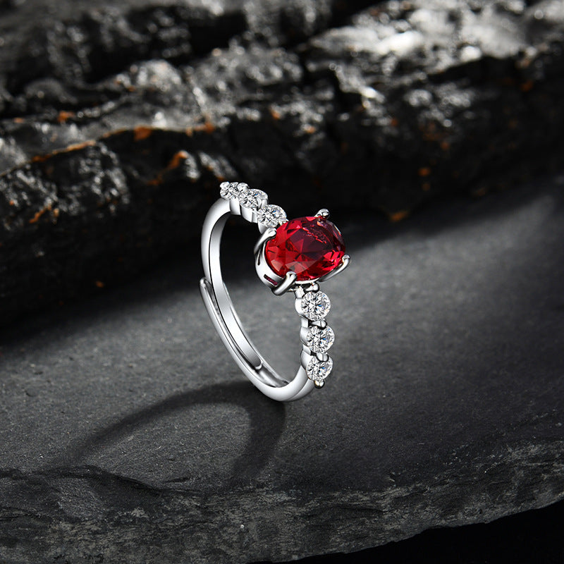 Olivenorma Oval Ruby Quartz Zircon Adjustable Ring - image 1