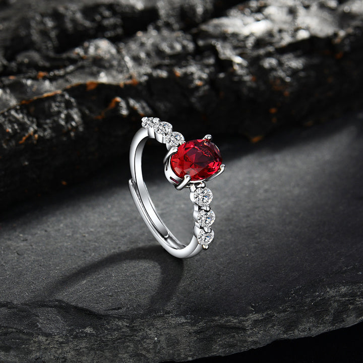 Olivenorma Oval Ruby Quartz Zircon Adjustable Ring - image 1