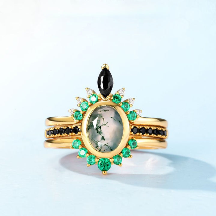 Olivenorma Moss Agate Zircon Three Layer Ring - image 4